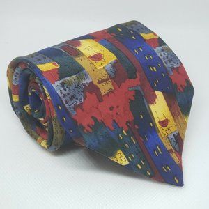 J. Garcia Silk Tie Red Blue Green 54"L 3.75"W